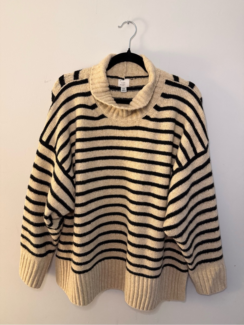 a new day Cream and Black Striped Cowl-Neck Sweater